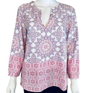 Glam Mandala Print Blouse Womens Pink 3/4 Sleeve